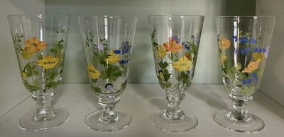 Vintage Oneida Hand Painted Floral Glass Goblets Set of 3 (Plus 1 Free)