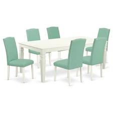 East West Furniture Logan 7-piece Wood Dining Set in Linen White/Pond