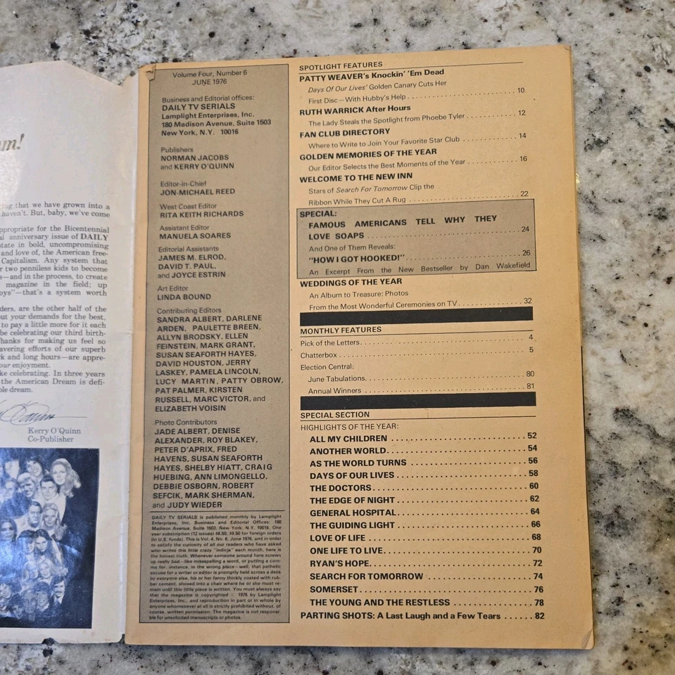 Daily TV Serials Vtg June 1976 Magazine Soap Opera - Color Photos - *A1* - Image 3 of 4