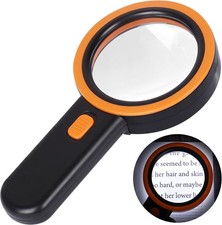 Lupe mit Licht 3-fach Vergr&ouml;&szlig;erung Schwarz 12 LED 80mm f&uuml;r Senioren Kinder