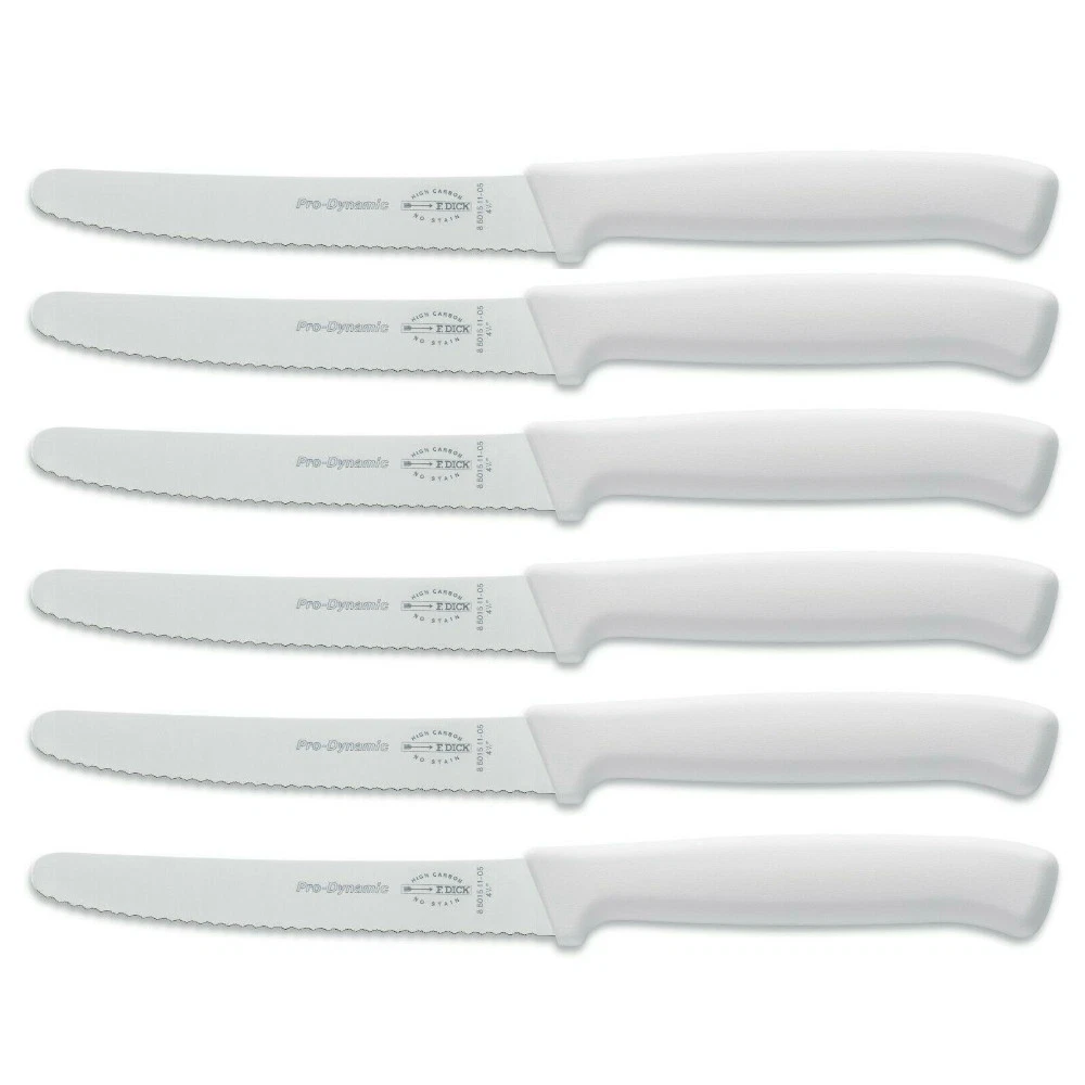 6 x F DICK FDICK MICRO SERRATED UTILITY STEAK TOMATO SAUSAGE KNIVES WHITE