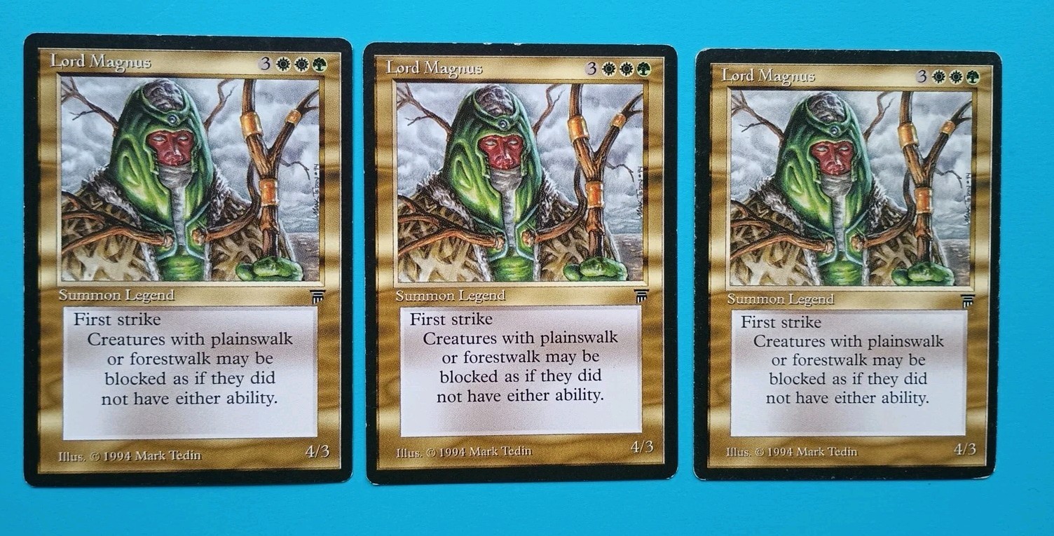 Magic the Gathering MTG Legends LORD MAGNUS X 3 ( 2  LP/EX & 1 MP) U 1994 Nice!