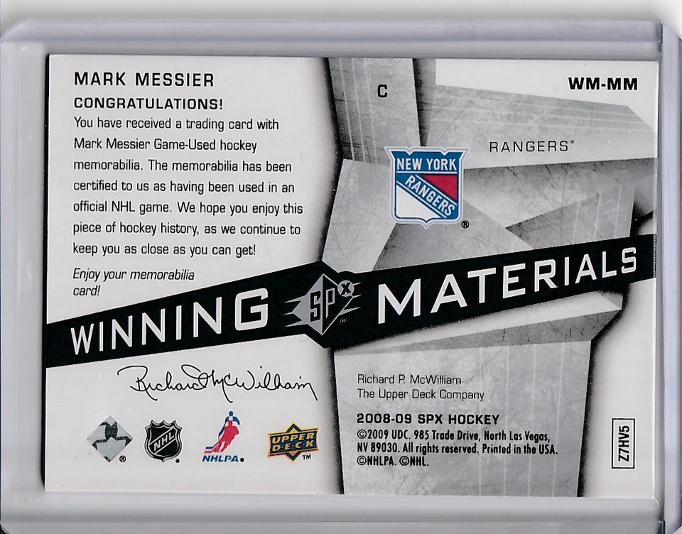 2008-09 SPx MARK MESSIER Winning Material Dual Game Jersey Card #WM-MM Rangers - Image 2 of 2