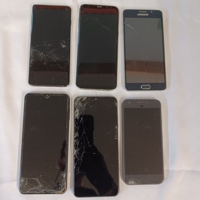 Lot of 6 Android Smartphones NO LOCK CRACKED SCREEN Samsung google