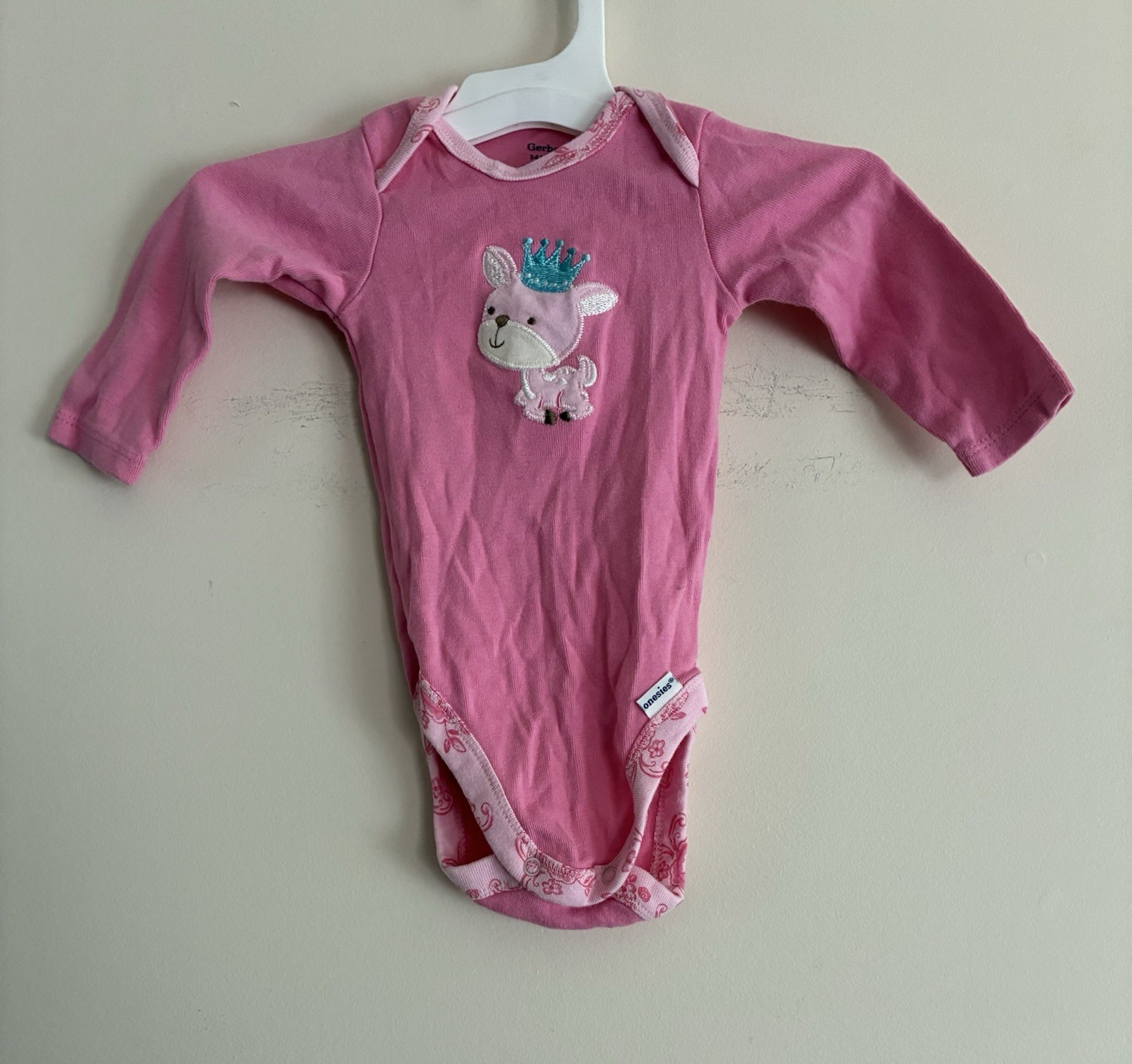 Gerber Baby Girls Cute Embroidered Deer 100% Cotton Long Sleeve Onesie Pink 3-6M