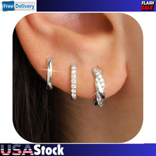 925 Sterling Silver Huggie Hoop Earrings for Women, Hypoallergenic Stackable Set