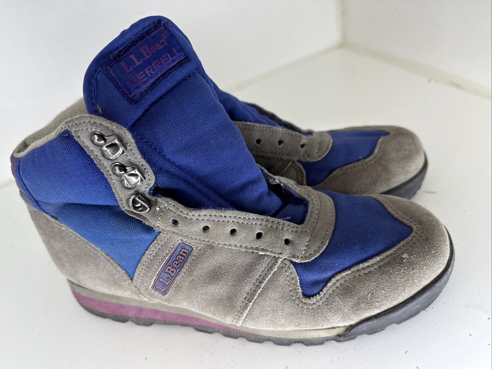 Stivali da trekking vintage anni '90 Y2K LL Bean Merrell stringati donna taglia 8 blu grigio