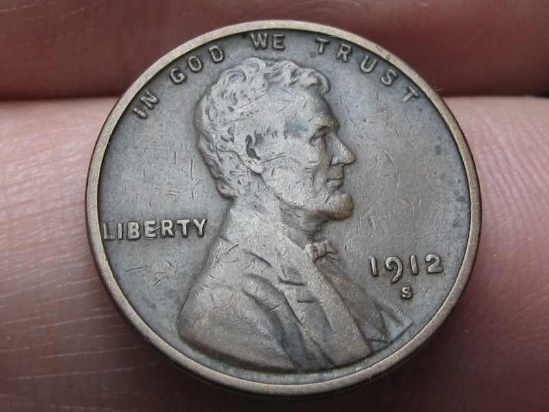 1912 S Lincoln Cent Wheat Penny- San Francisco, Fine/VF Details, Brown
