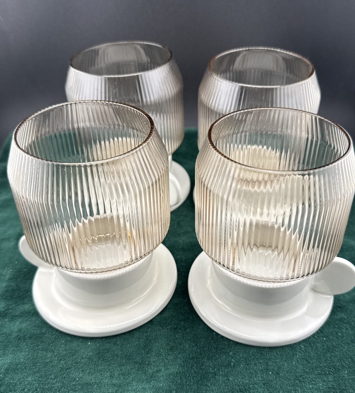 Tealight Candle Holder Set of 4 in Ceramic and Glass 4.5 Inch