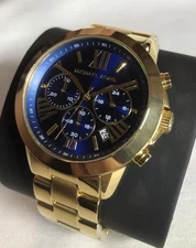 New Michael Kors MK5923 Bradshaw Gold & Navy Chrono Ladies Mens 43mm Watch NWOT