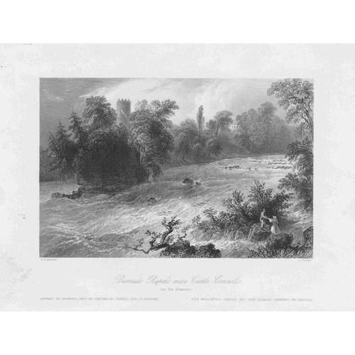Doonass Rapids Castle Connell River Shannon - Antique Engraved Print 1842