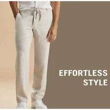 Perry Ellis NATURAL 100% LINEN Drawstring Beige Men's Pants NWT US 38