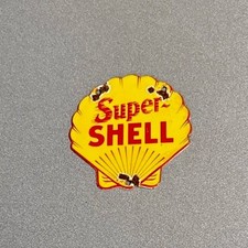 VINTAGE SUPER SHELL GASOLINE PORCELAIN SIGN CAR GAS TRUCK MOTORCYCLE OIL