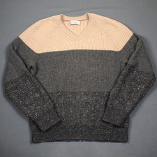 BRUNELLO CUCINELLI pull épais laine cachemire soie t. IT 48 / S colorblock gris