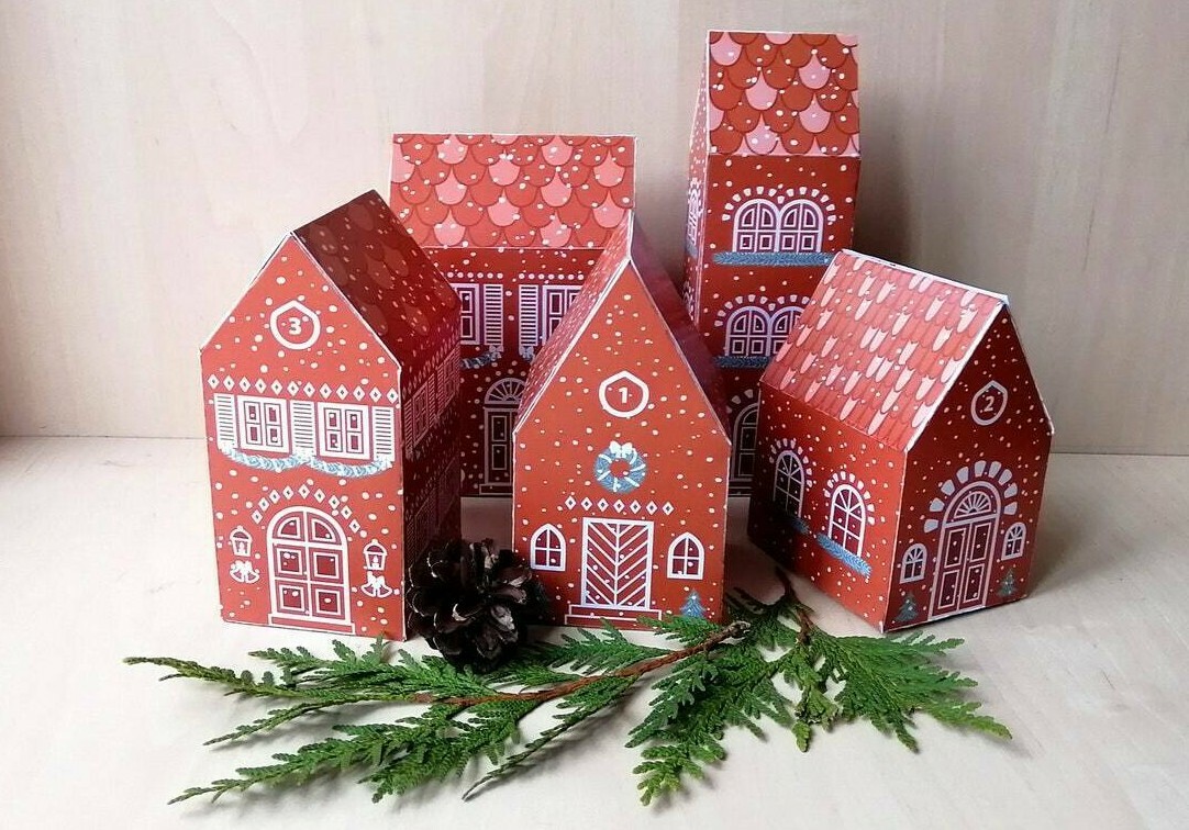 DIY Adventskalender Boxen Ausschneidebogen zum selber basteln und befüllen Rot