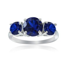Sterling Silver Created Blue Sapphire Round-Cut Three Stone Ring