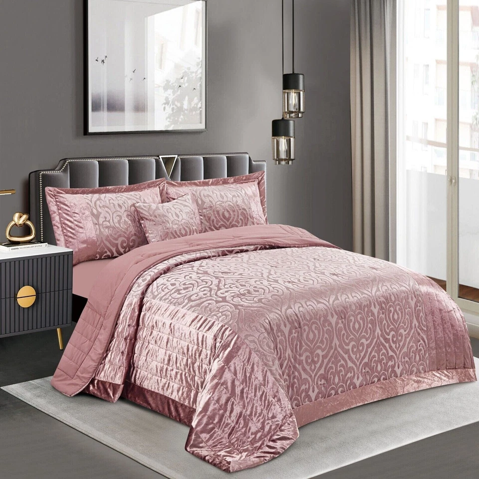 Quilted Bedspread Glitter Comforter Velvet 3PCs Bedding Set Reversible Bed Throw - Image 3 of 4