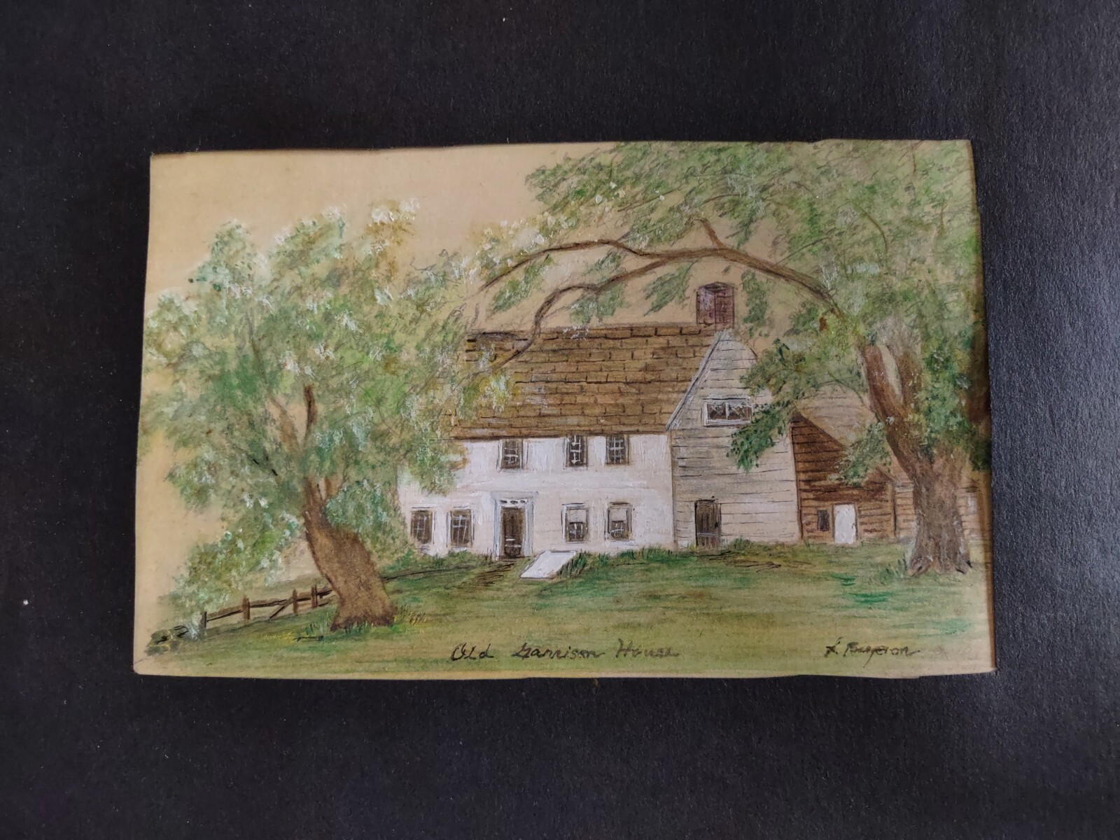 ORIGINAL OIL PASTEL PAINTING PEASLEE OLD GARRISON HOUSE HAVERHILL MA K