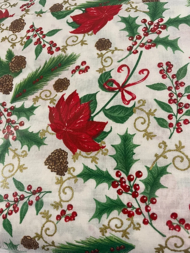 Christmas Poinsettia Pine Cones Fabric 45"  15 Yards Marshall Dry Goods BOLT - Image 3 of 4
