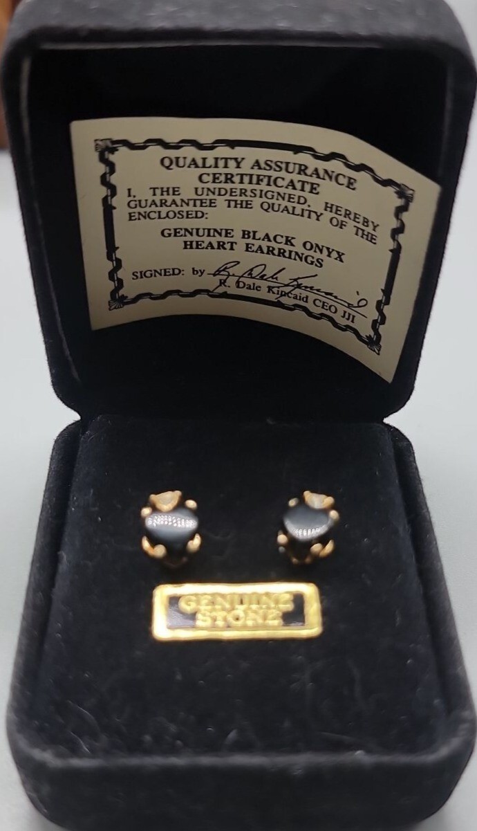 Genuine Black Onyx Heart Earrings in 18k Gold Plated with Certificate-image