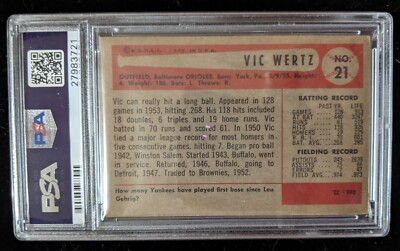 1954 Bowman VIC WERTZ #21 PSA 4 VG-EX Baltimore Orioles 27983721