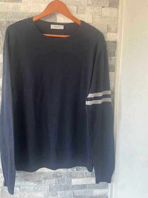 Men's BIRDIE LONDON Merino Wool Crew Sweater-Navy & Graphite-Size XL