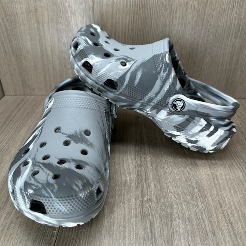 Crocs Sandals M7 W 9 Classic Marbled Clog Lightweight Slingback Slippers Gray - Picture 6 of 7