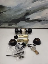 2x Black Front Entry Door Handle Lock Set Knobs Single Deadbolt Keyed Alike