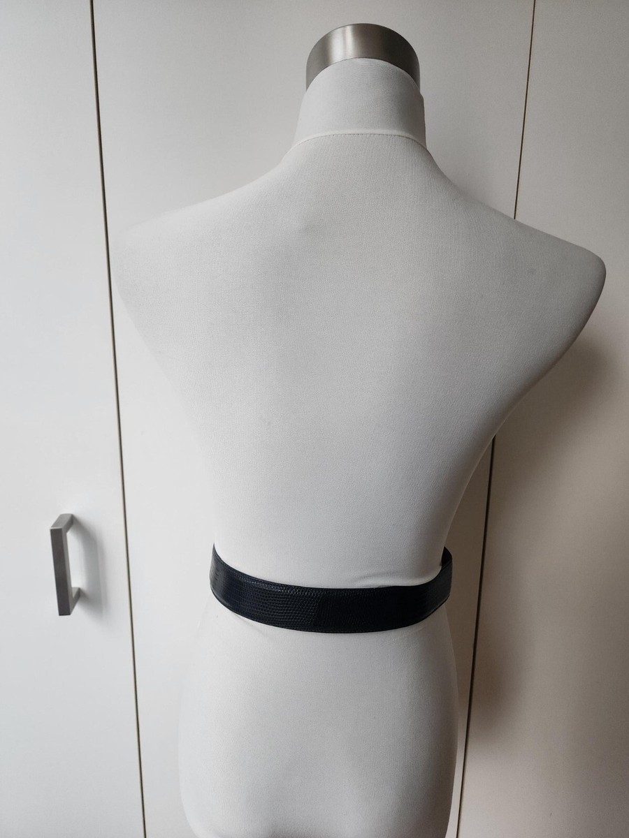 euc VINTAGE NORMA KAMALI genuine lizard BLACK LEATHER BELT M  display picture 1