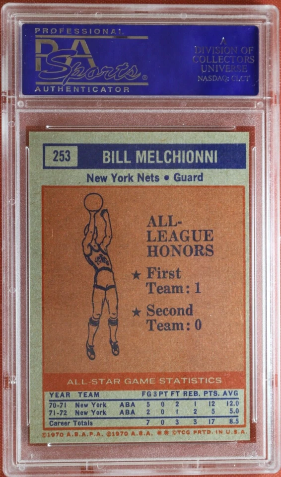 1972 Topps basketball card BILL MELCHIONNI A-S #253 PSA 9 MINT (INCREDIBLY RARE) - Image 2 of 2