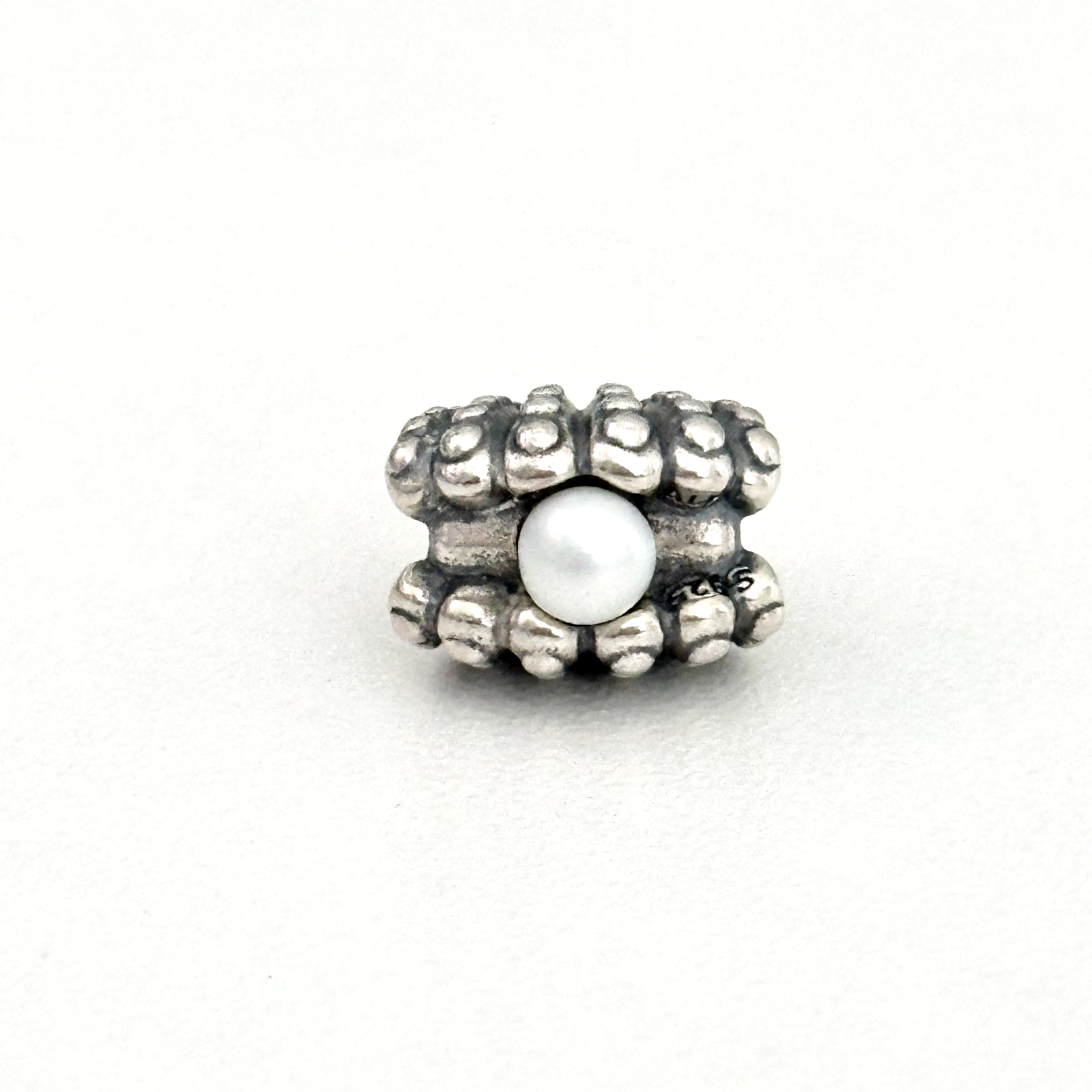 Pandora Retired 925 Silver Shell Pearl Bead Charm One of a Kind