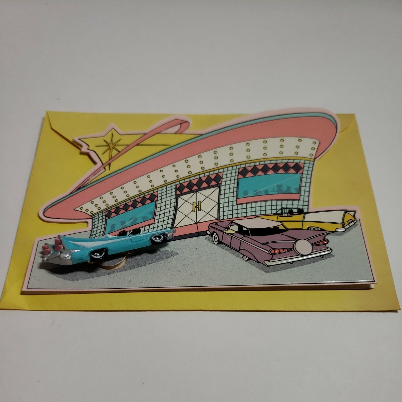 Vintage Hallmark Blank Greeting Card W/ Pin 50's Drive In 1991 NEW OLD