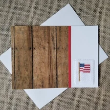 Completed Finished Cross Stitch Patriotic Flag Blank Note Card