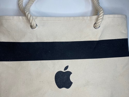 Apple Employee Tote Bag Canvas Black Striped Beach Bag - Picture 8 of 24