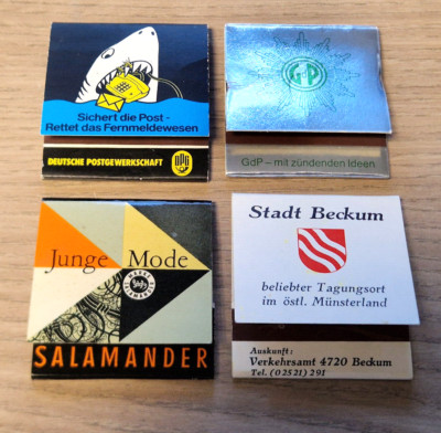 4 x  Streichholzheftchen - Stadt Beckum - GdP - Postgewerkschaft - Salamander