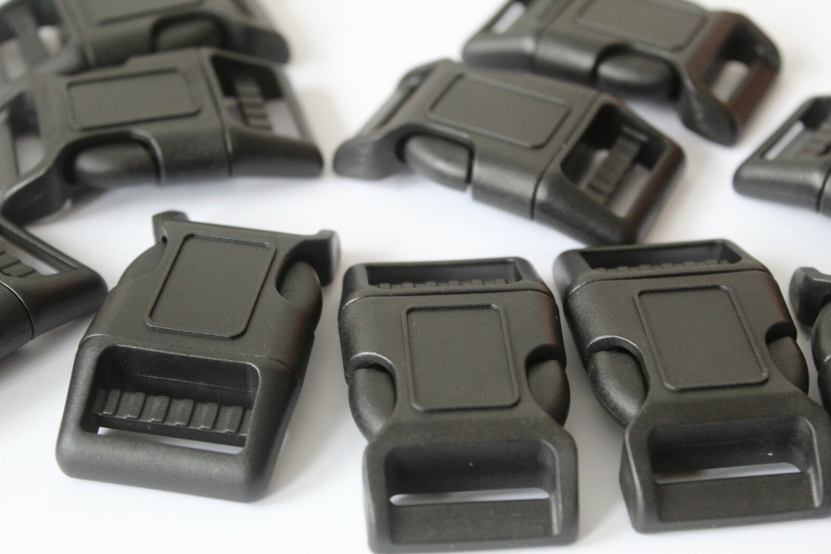25mm Black Plastic Side Release Buckles - Curved Fasteners For Webbing Straps (Choose Qty)