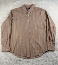 Polo Ralph Lauren Shirt Mens L 16.5 Custom Fit Button Down Orange Green Striped