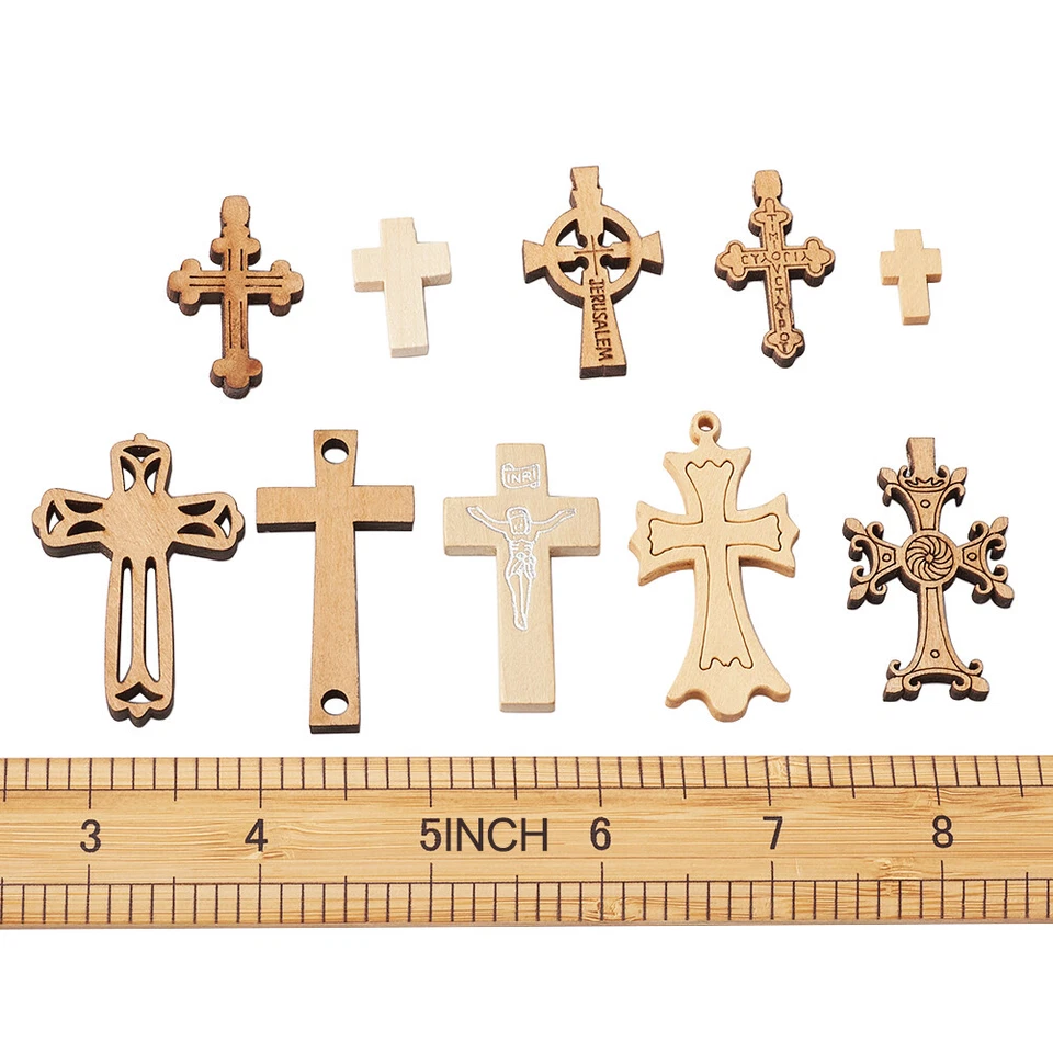 100pc Mixed Wooden Pendants Big Links Cross Charms Craft Jewelry Making 15~47mm - Image 3 of 4