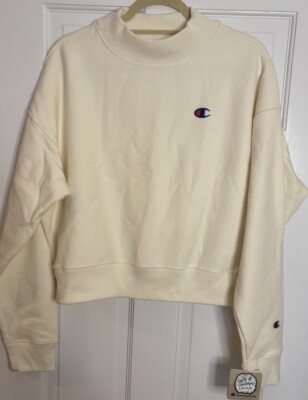 NWT Champion Reverse Weave Mockneck Chalk White Sweatshirt Womens