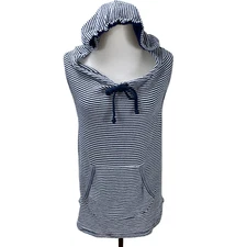 Anthropologie Splendid Sleeveless Longer Hoodie Pockets Striped Knit Top Size M