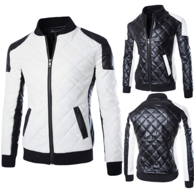 Herren Diamant PU Faux Leder Motorradjacke Racer Biker Blazer Mantel Vintage