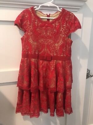 Girls Tadashi Shoji Kids Dress Size 8 Tiered Lace Red Christmas Worn Once |  eBay
