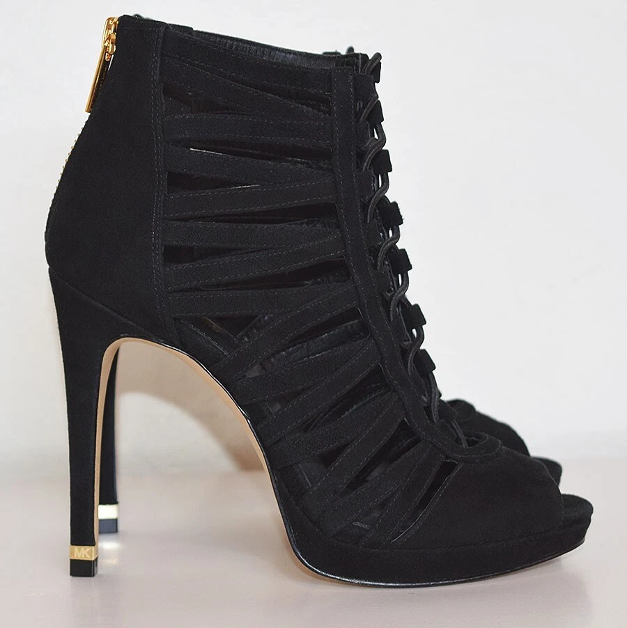 Michael Kors Clarissa tacco con cerniera in pelle scamosciata nera plateau punta aperta