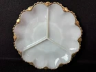Vintage Anchor Hocking White Milk Glass with Gold Trim 3 Section Divided Plate