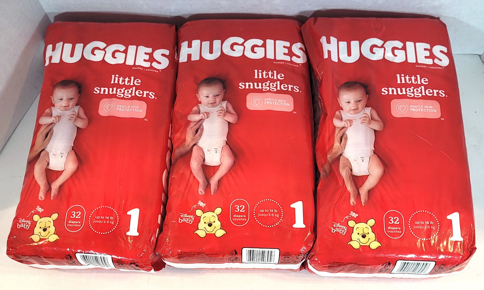 Huggies Little Snugglers Baby Diapers, Size 1, 32 Ct Up to 14 lb -3 Lot=96 Count