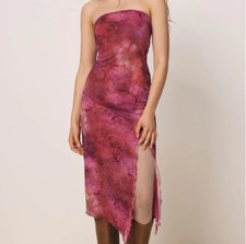 Urban Outfitters Samara Strapless Stretch Midi Dress Women XS, Pink Floral Mesh