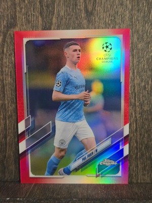2020 Topps Chrome UCL Phil Foden Red Refractor /10 #34 Manchester City