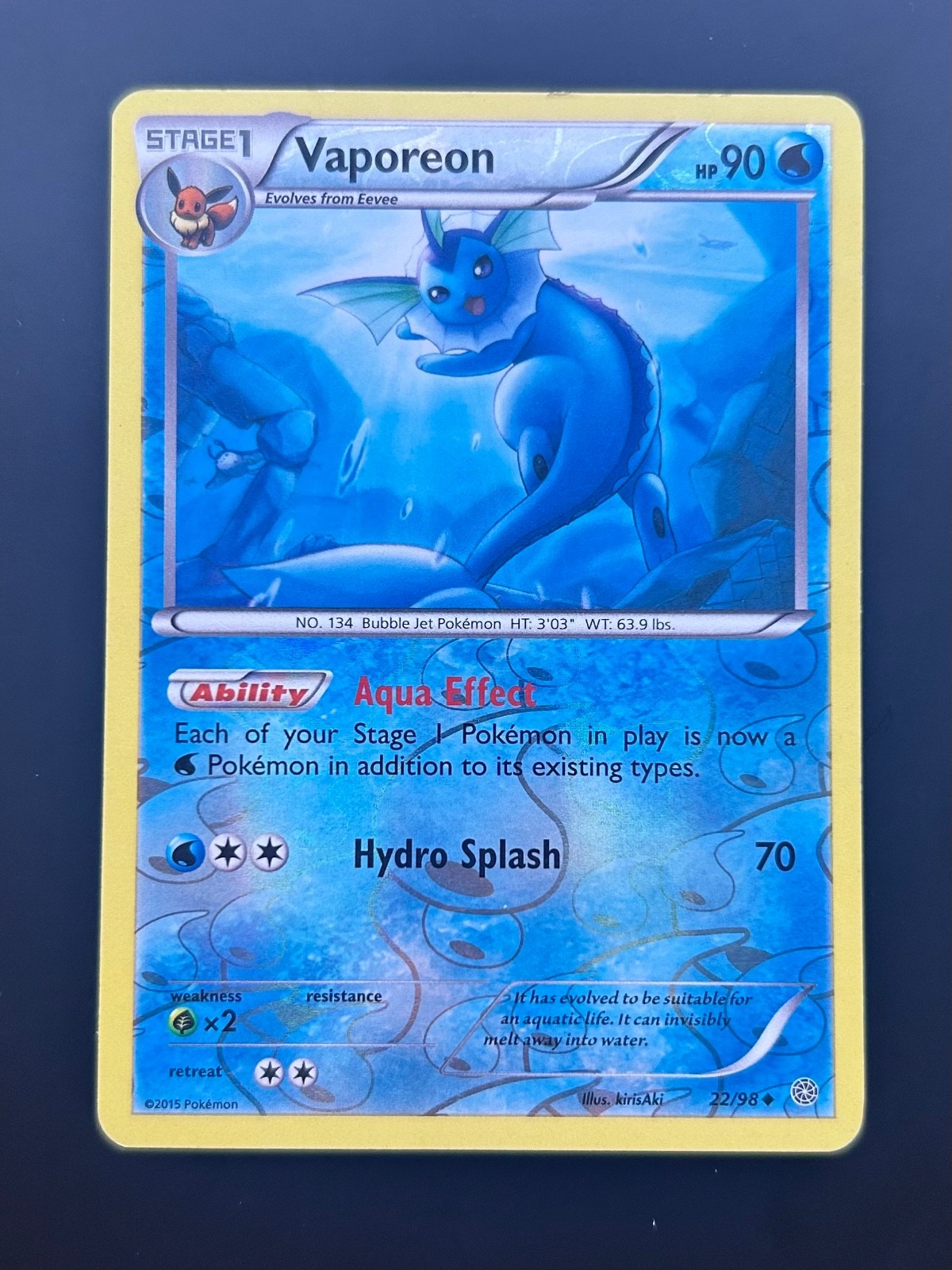 Vaporeon 22/98 Uncommon Reverse Holo Pokemon Card NM