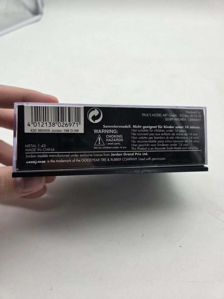 Minichamps F1 Formel 1 Jordan Mugen Honda 198 D. Hill im Maßstab 1:43 in Box - Bild 4 von 4