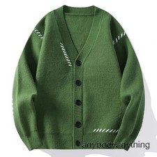 Autumn Winter V-Neck Cardigan Men Loose Knitted Sweater Outerwear Coat Mens
